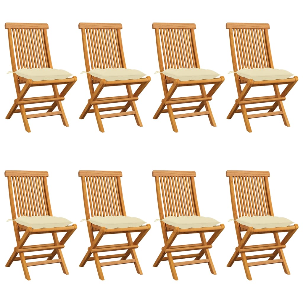 Tuinstoelen 8 st met crèmewitte kussens massief teakhout is nu te koop bij PeponiXL, paradijselijk wonen!
