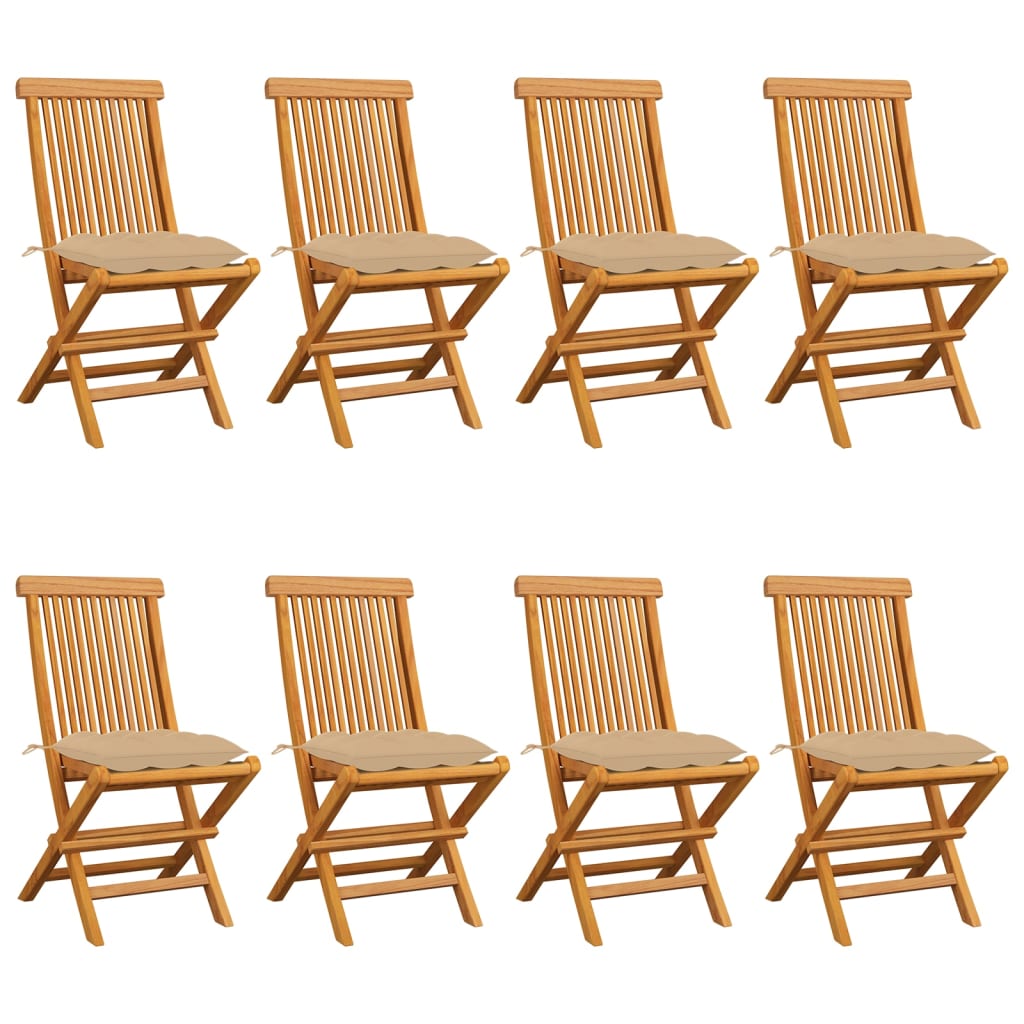 Tuinstoelen 8 st met beige kussens massief teakhout is nu te koop bij PeponiXL, paradijselijk wonen!