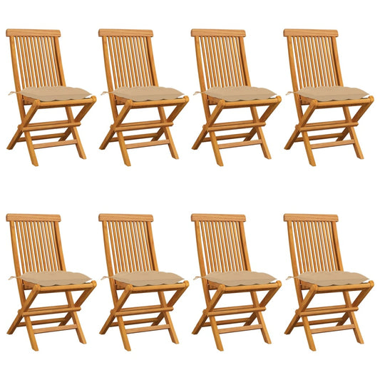 Tuinstoelen 8 st met beige kussens massief teakhout is nu te koop bij PeponiXL, paradijselijk wonen!