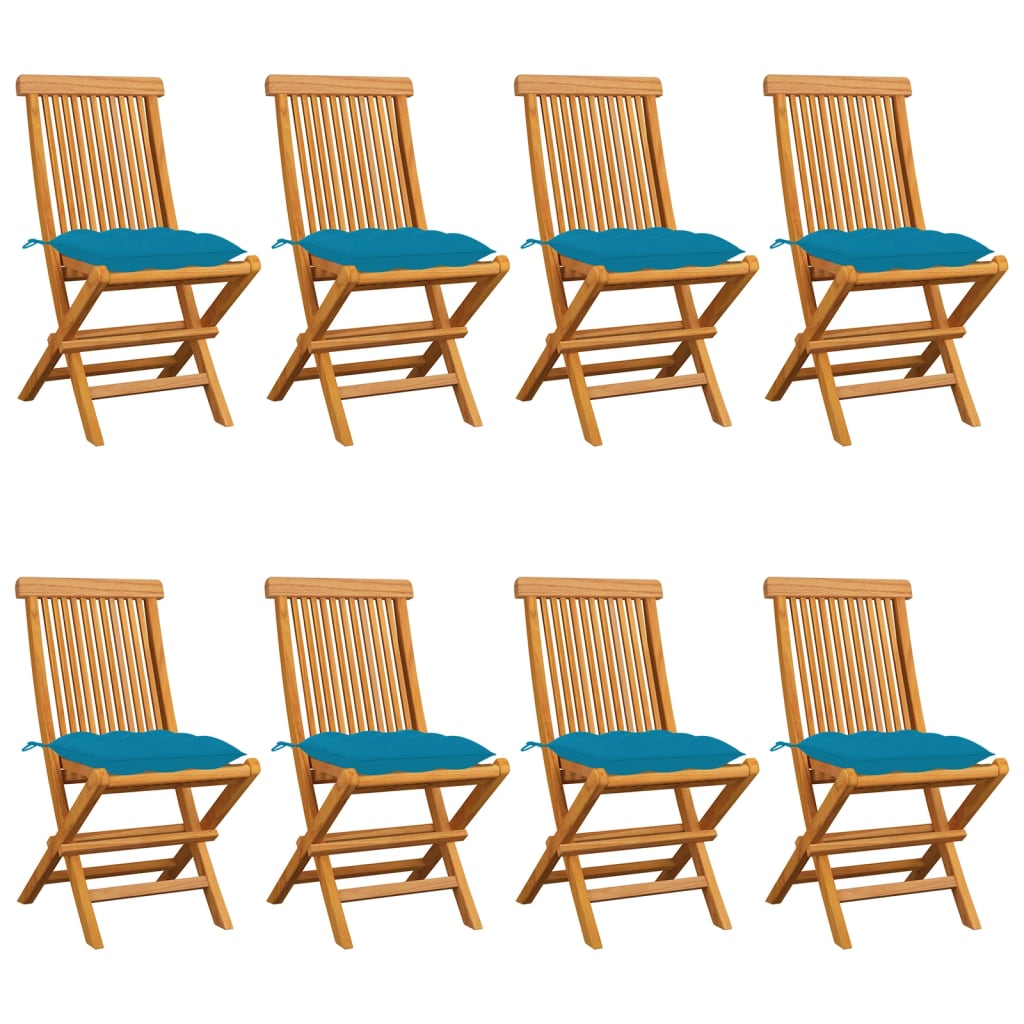 Tuinstoelen 8 st met lichtblauwe kussens massief teakhout is nu te koop bij PeponiXL, paradijselijk wonen!