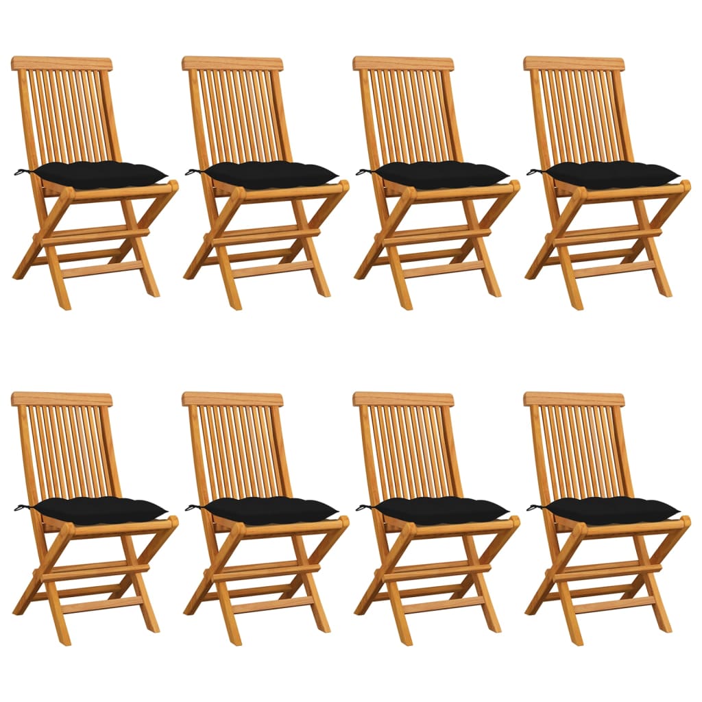 Tuinstoelen 8 st met zwarte kussens massief teakhout is nu te koop bij PeponiXL, paradijselijk wonen!