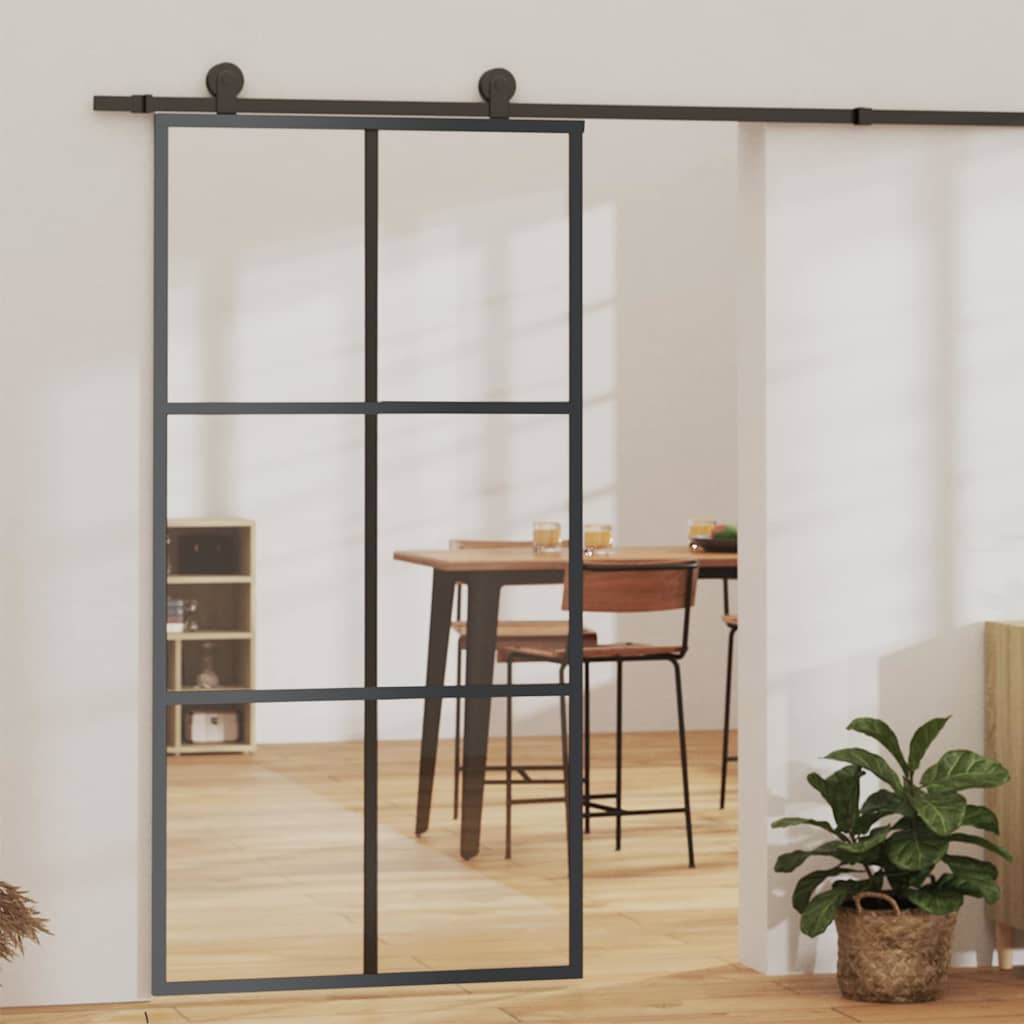 Schuifdeur 102x205 cm ESG-glas en aluminium zwart is nu te koop bij PeponiXL, paradijselijk wonen!