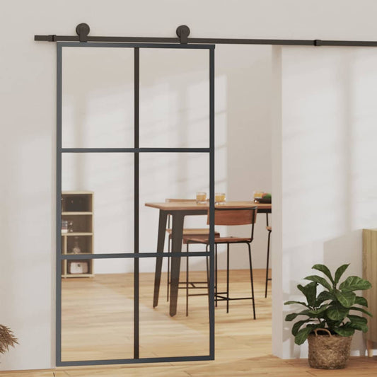 Schuifdeur 102x205 cm ESG-glas en aluminium zwart is nu te koop bij PeponiXL, paradijselijk wonen!