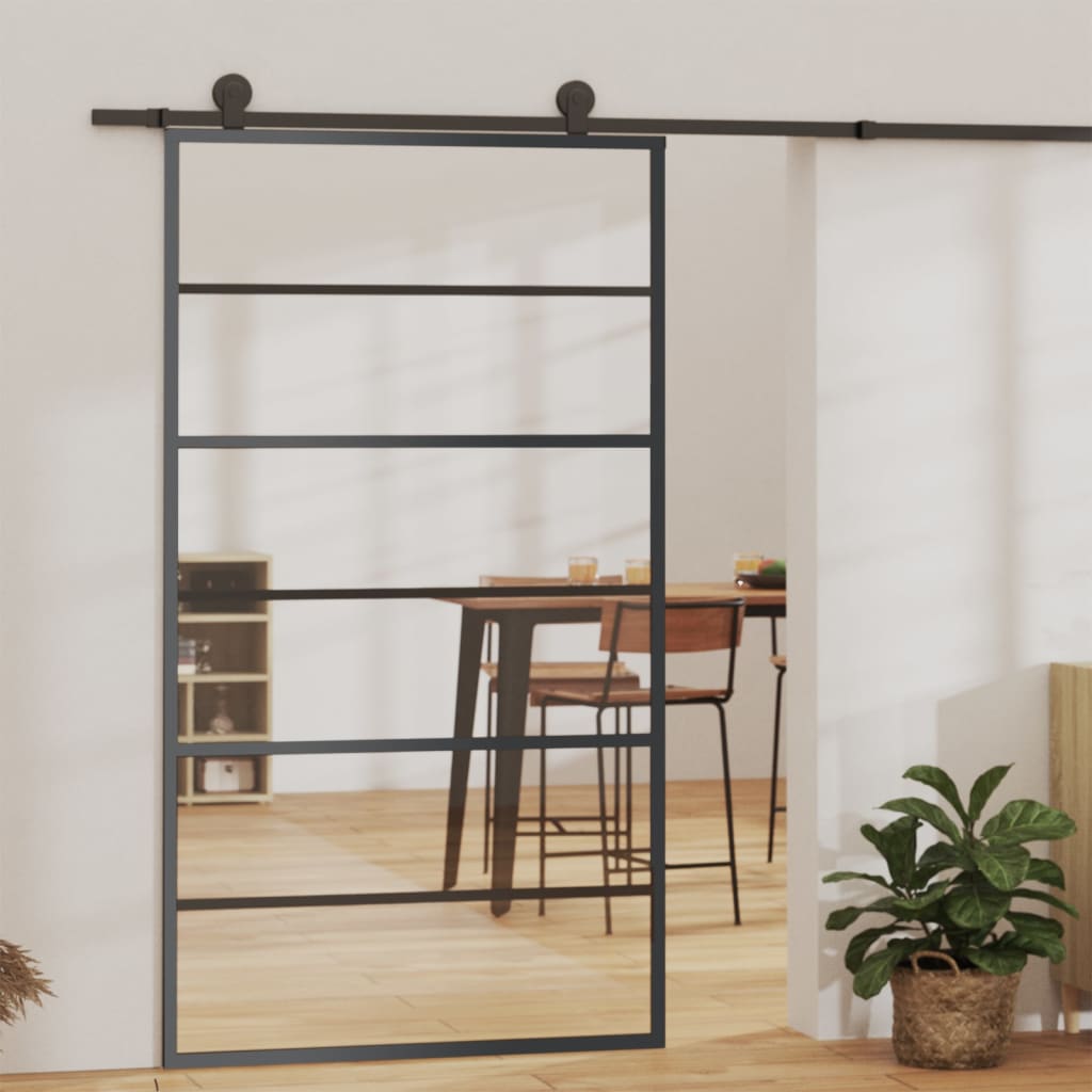 Schuifdeur 102x205 cm ESG-glas en aluminium zwart is nu te koop bij PeponiXL, paradijselijk wonen!