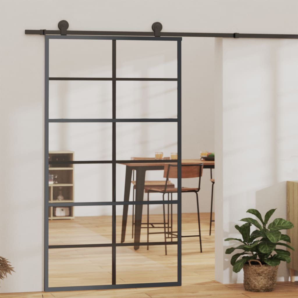 Schuifdeur 102x205 cm ESG-glas en aluminium zwart is nu te koop bij PeponiXL, paradijselijk wonen!