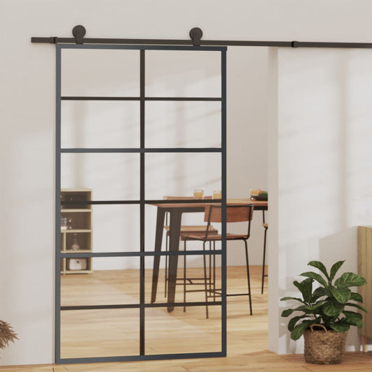 Schuifdeur 102x205 cm ESG-glas en aluminium zwart is nu te koop bij PeponiXL, paradijselijk wonen!