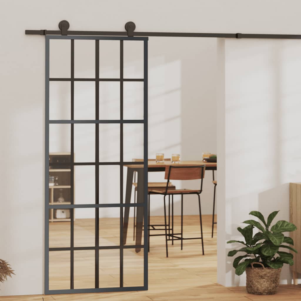 Schuifdeur 76x205 cm ESG-glas en aluminium zwart is nu te koop bij PeponiXL, paradijselijk wonen!