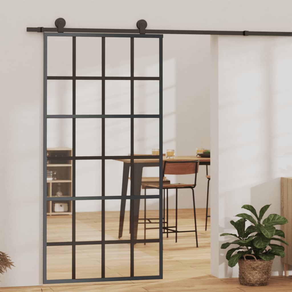 Schuifdeur 102x205 cm ESG-glas en aluminium zwart is nu te koop bij PeponiXL, paradijselijk wonen!