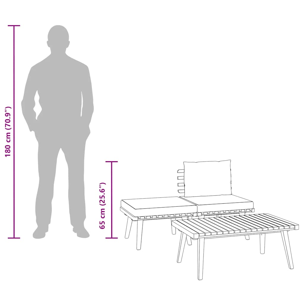 3-delige Loungeset met kussens massief acaciahout is nu te koop bij PeponiXL, paradijselijk wonen!