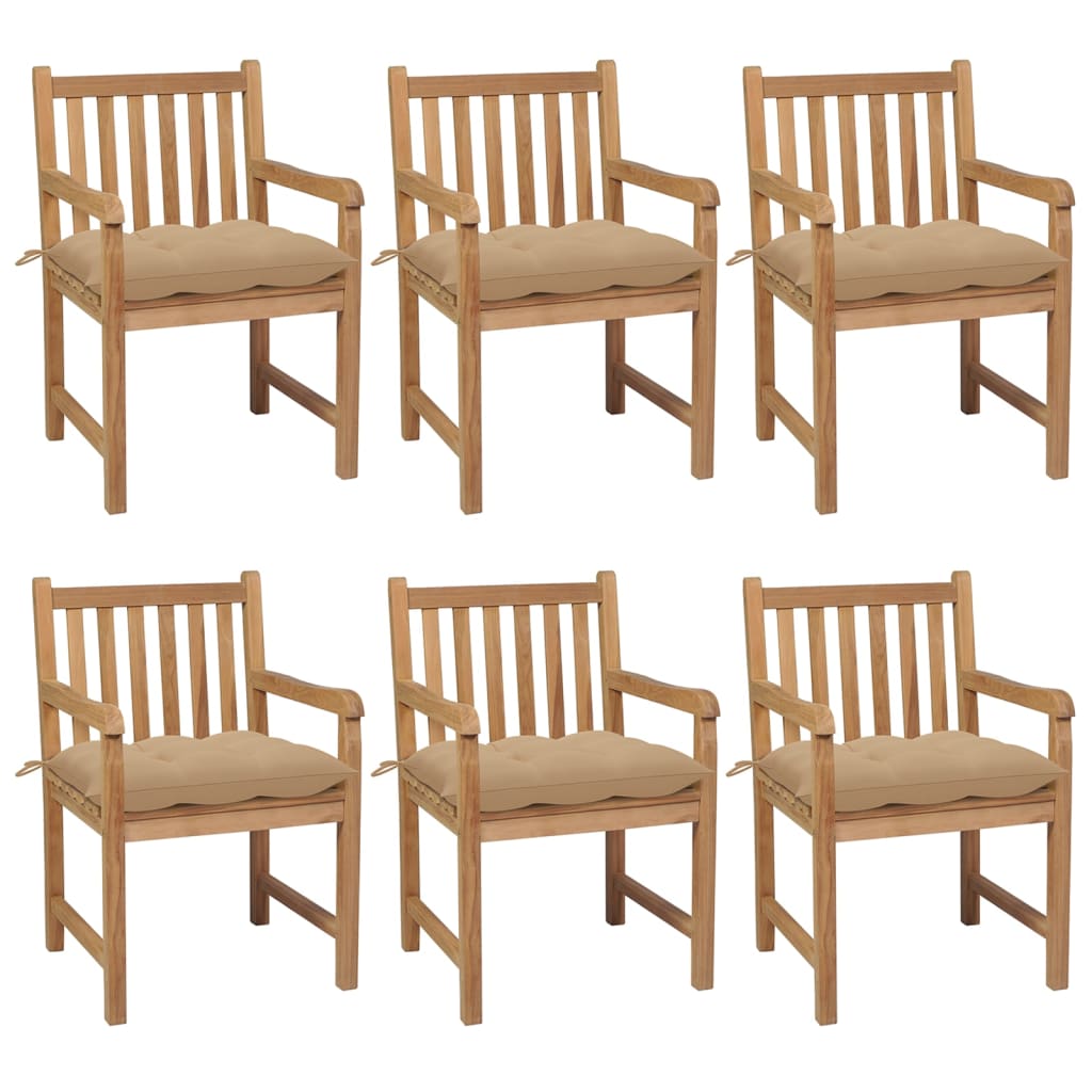 Tuinstoelen 6 st met beige kussens massief teakhout is nu te koop bij PeponiXL, paradijselijk wonen!