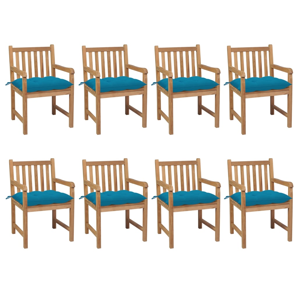 Tuinstoelen 8 st met lichtblauwe kussens massief teakhout is nu te koop bij PeponiXL, paradijselijk wonen!
