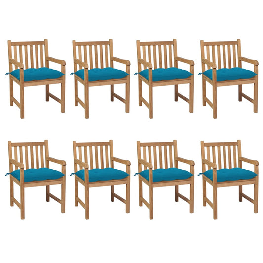 Tuinstoelen 8 st met lichtblauwe kussens massief teakhout is nu te koop bij PeponiXL, paradijselijk wonen!