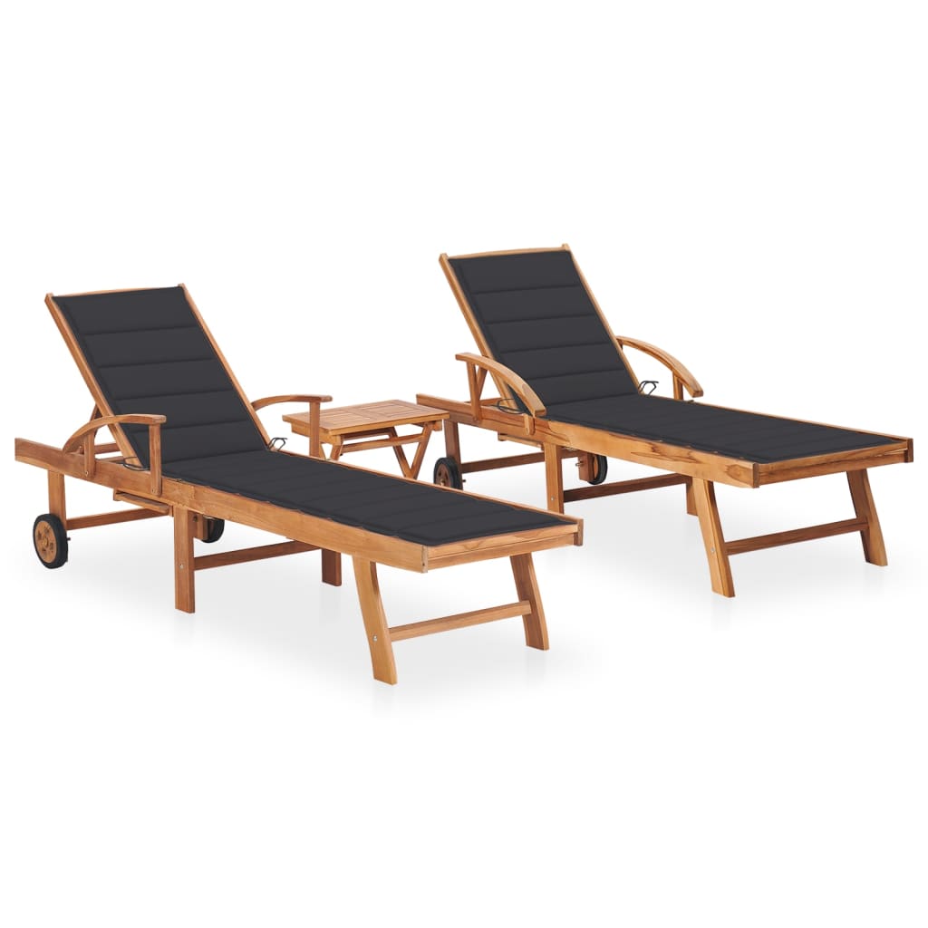 Ligbedden 2 st met tafel en kussens massief teakhout is nu te koop bij PeponiXL, paradijselijk wonen!