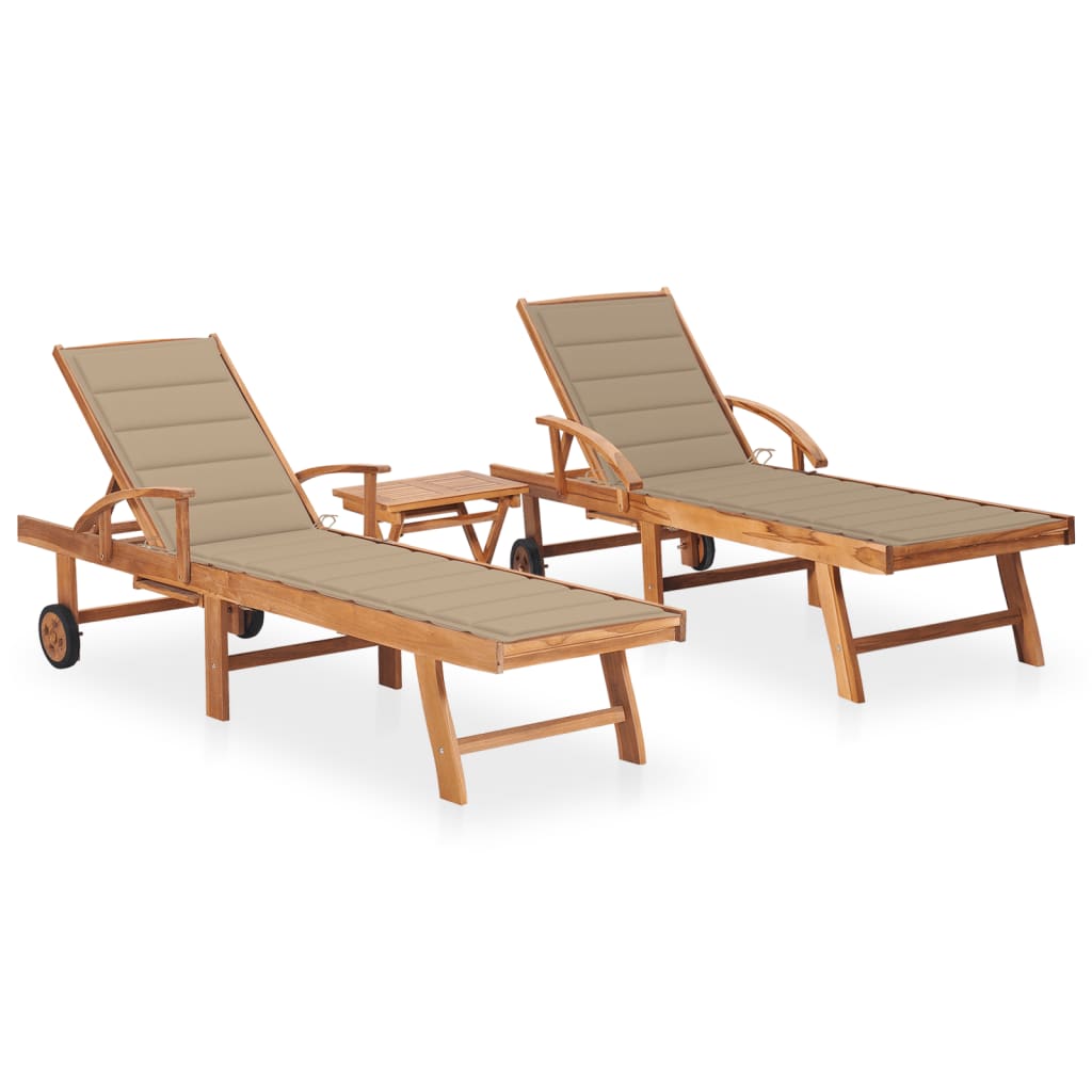 Ligbedden 2 st met tafel en kussens massief teakhout is nu te koop bij PeponiXL, paradijselijk wonen!