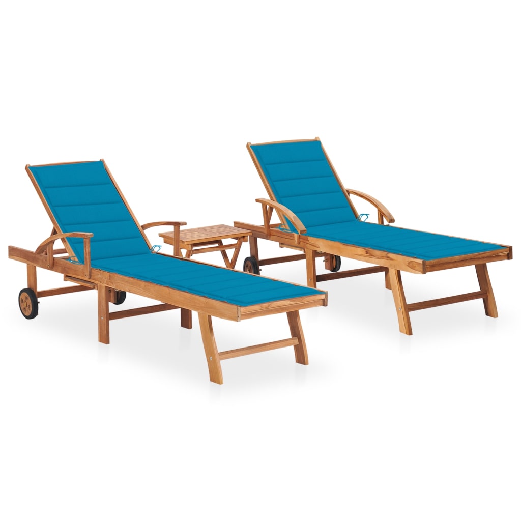 Ligbedden 2 st met tafel en kussens massief teakhout is nu te koop bij PeponiXL, paradijselijk wonen!
