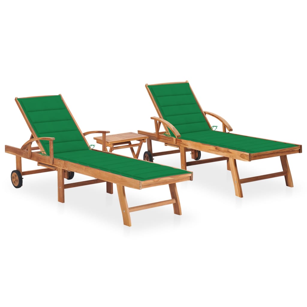 Ligbedden 2 st met tafel en kussens massief teakhout is nu te koop bij PeponiXL, paradijselijk wonen!