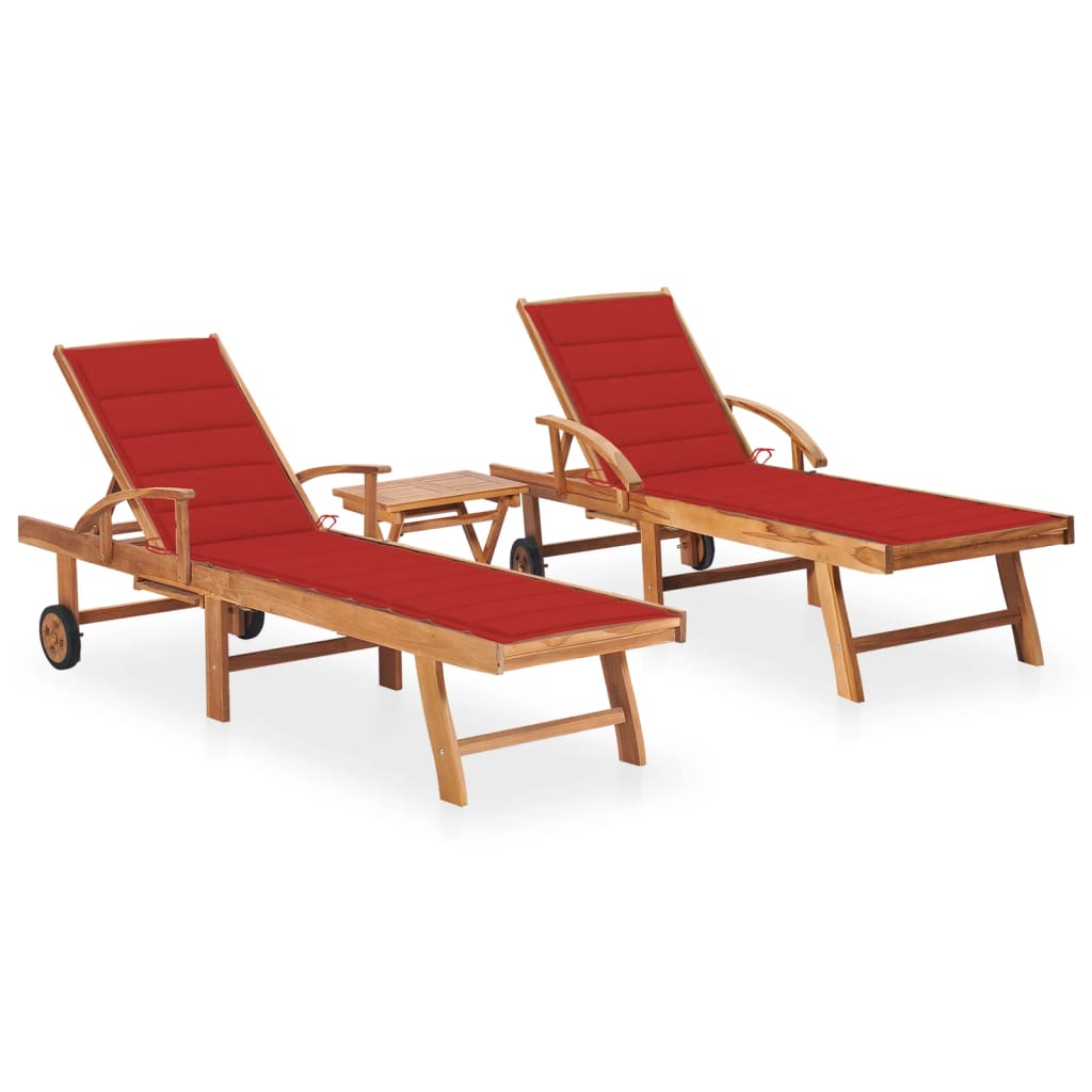 Ligbedden 2 st met tafel en kussens massief teakhout is nu te koop bij PeponiXL, paradijselijk wonen!