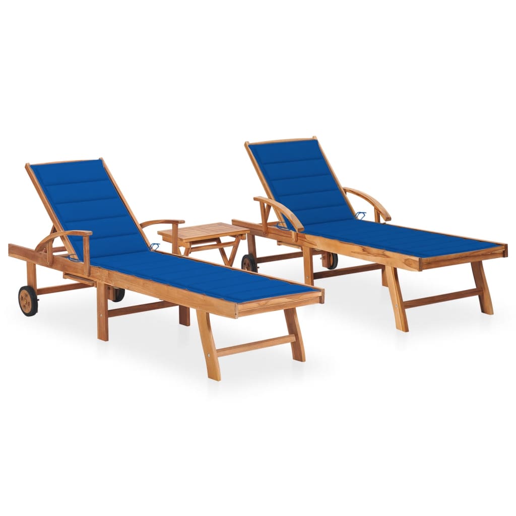 Ligbedden 2 st met tafel en kussens massief teakhout is nu te koop bij PeponiXL, paradijselijk wonen!