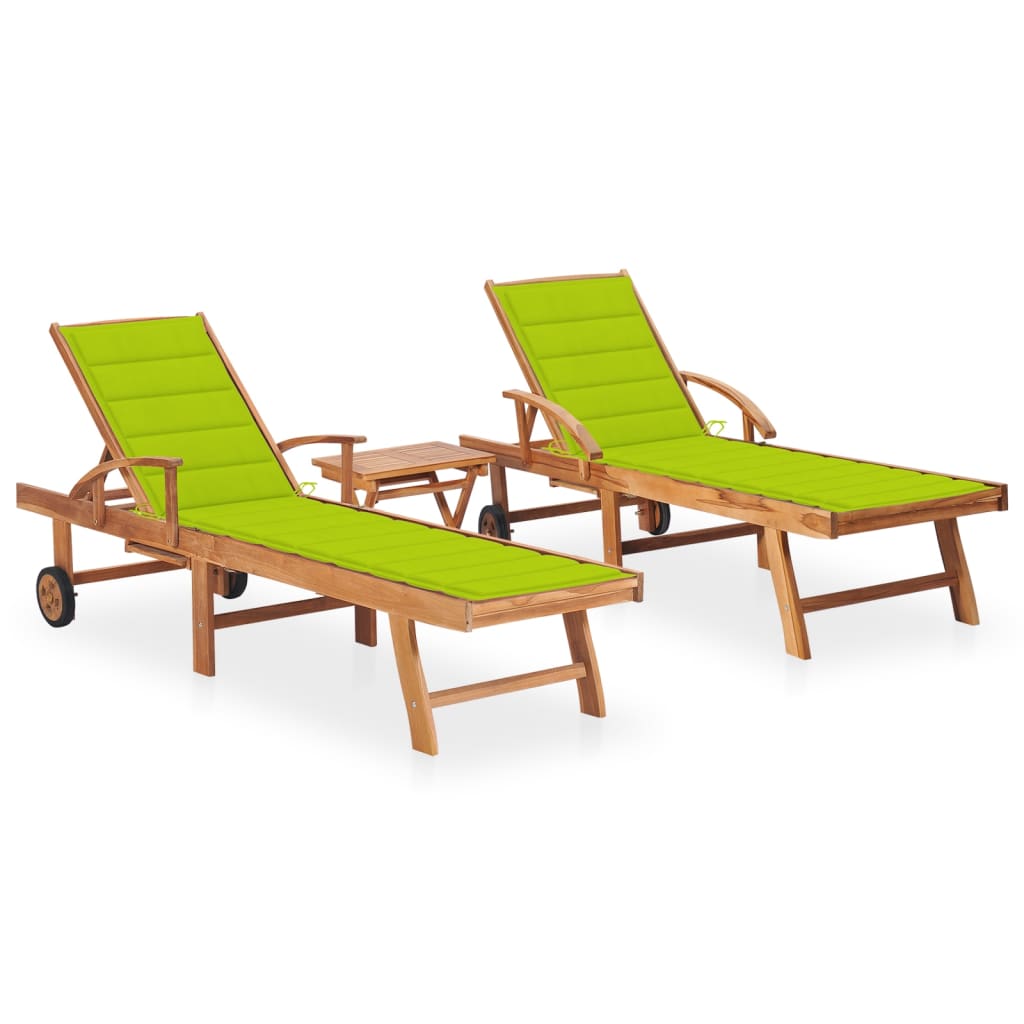 Ligbedden 2 st met tafel en kussens massief teakhout is nu te koop bij PeponiXL, paradijselijk wonen!