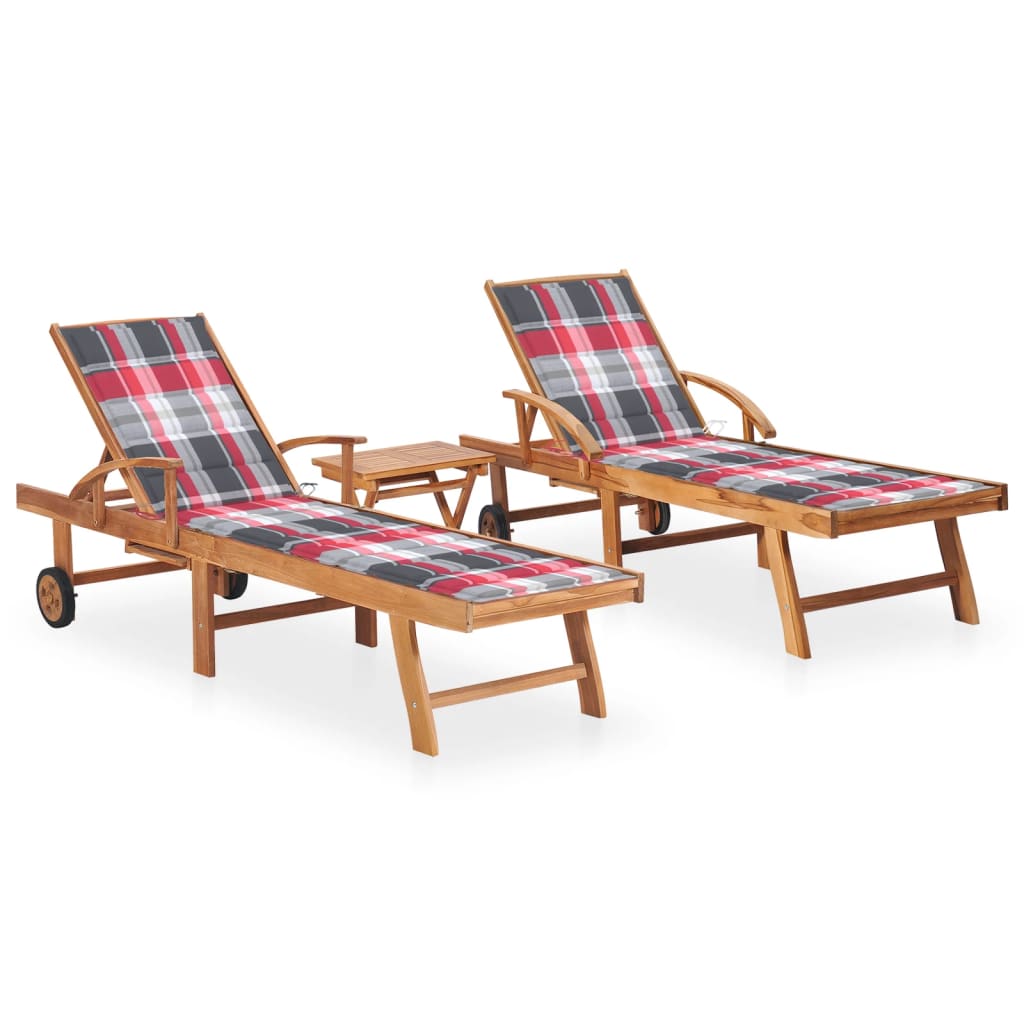Ligbedden 2 st met tafel en kussens massief teakhout is nu te koop bij PeponiXL, paradijselijk wonen!