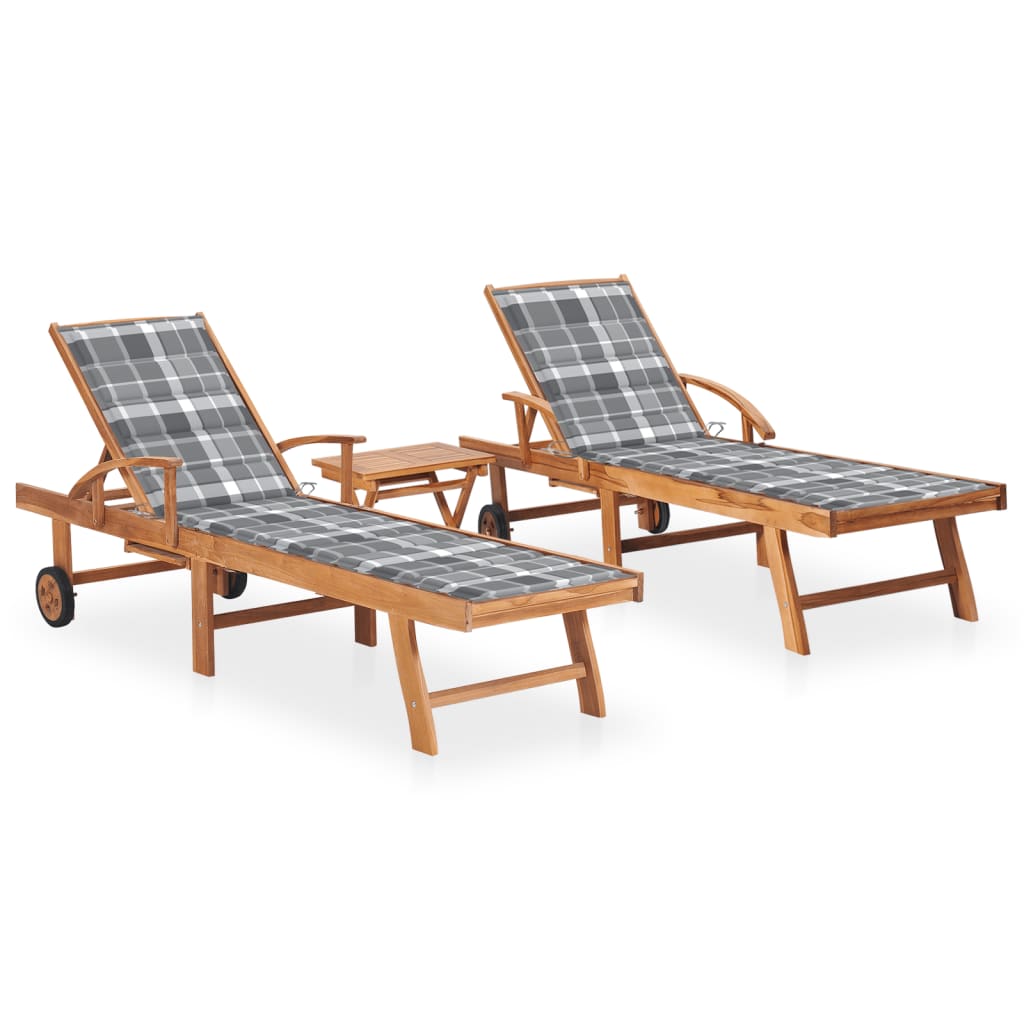 Ligbedden 2 st met tafel en kussens massief teakhout is nu te koop bij PeponiXL, paradijselijk wonen!