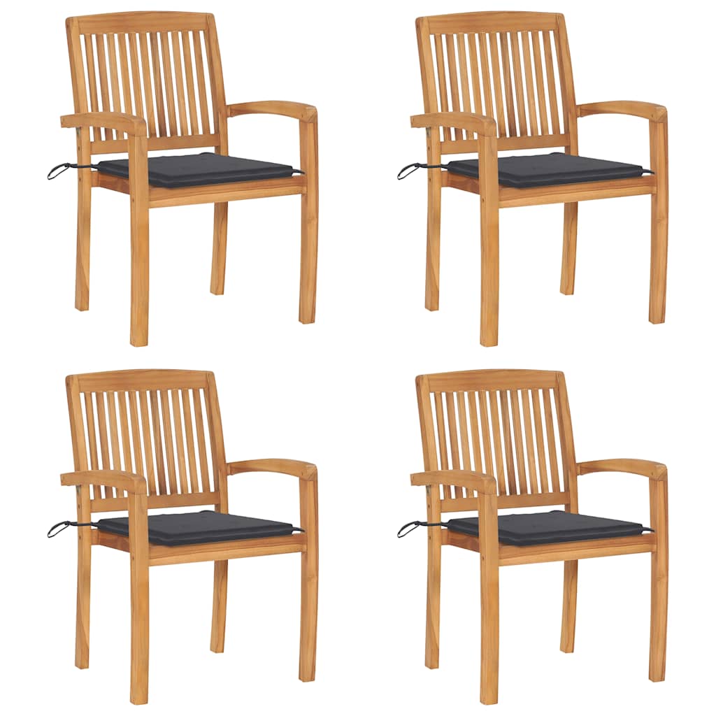 Tuinstoelen stapelbaar 4 st met kussens massief teakhout is nu te koop bij PeponiXL, paradijselijk wonen!