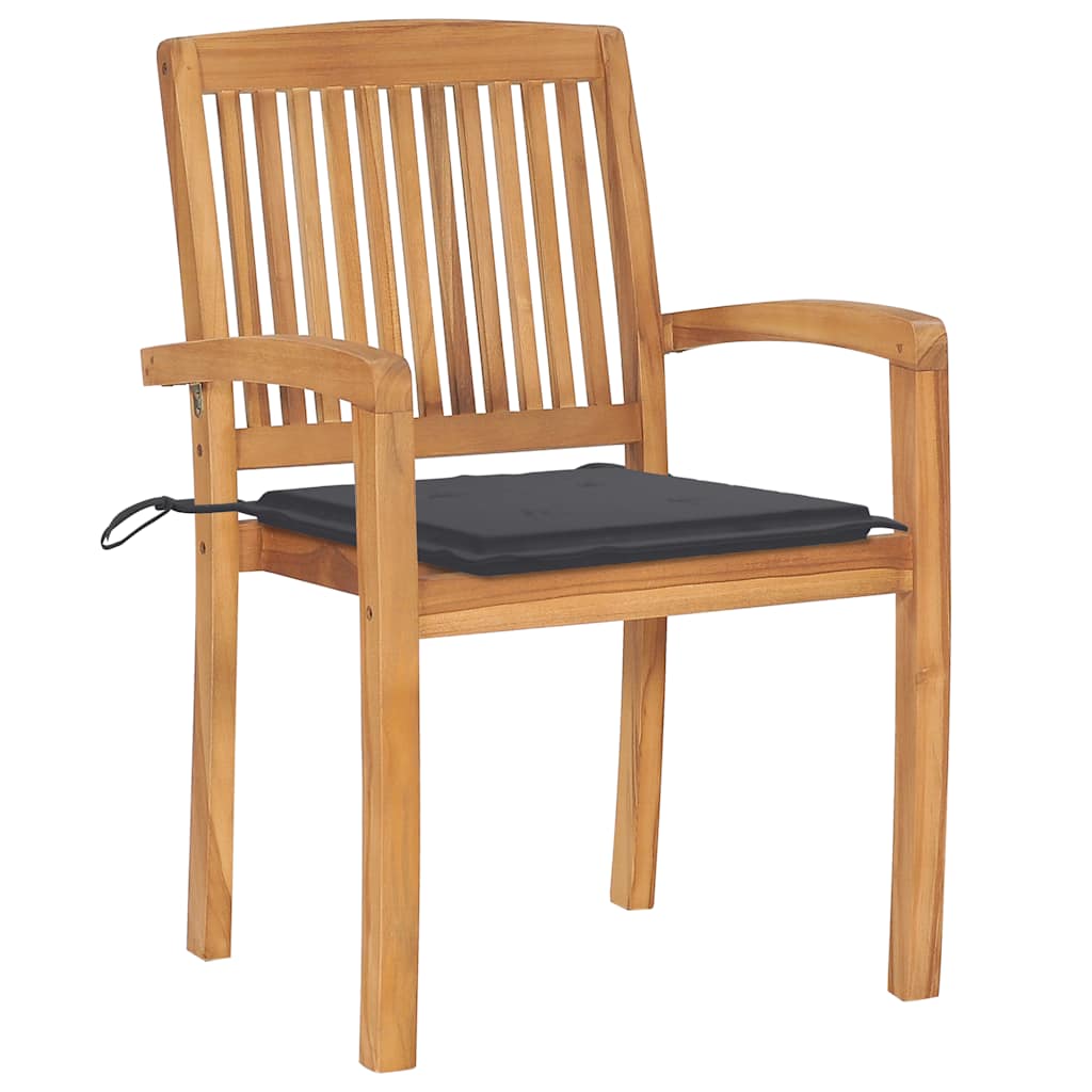 Tuinstoelen stapelbaar 4 st met kussens massief teakhout is nu te koop bij PeponiXL, paradijselijk wonen!