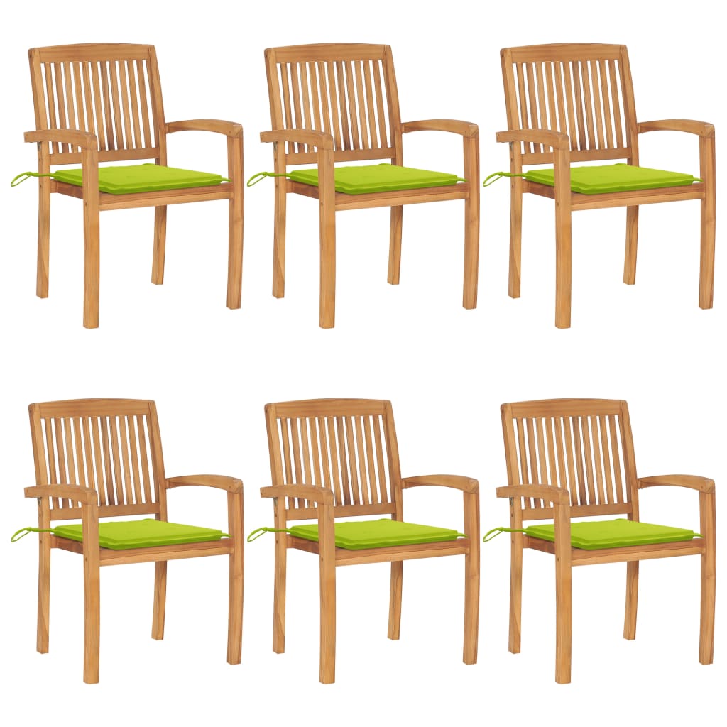 Tuinstoelen stapelbaar 6 st met kussens massief teakhout is nu te koop bij PeponiXL, paradijselijk wonen!