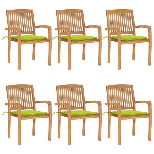 Tuinstoelen stapelbaar 6 st met kussens massief teakhout is nu te koop bij PeponiXL, paradijselijk wonen!