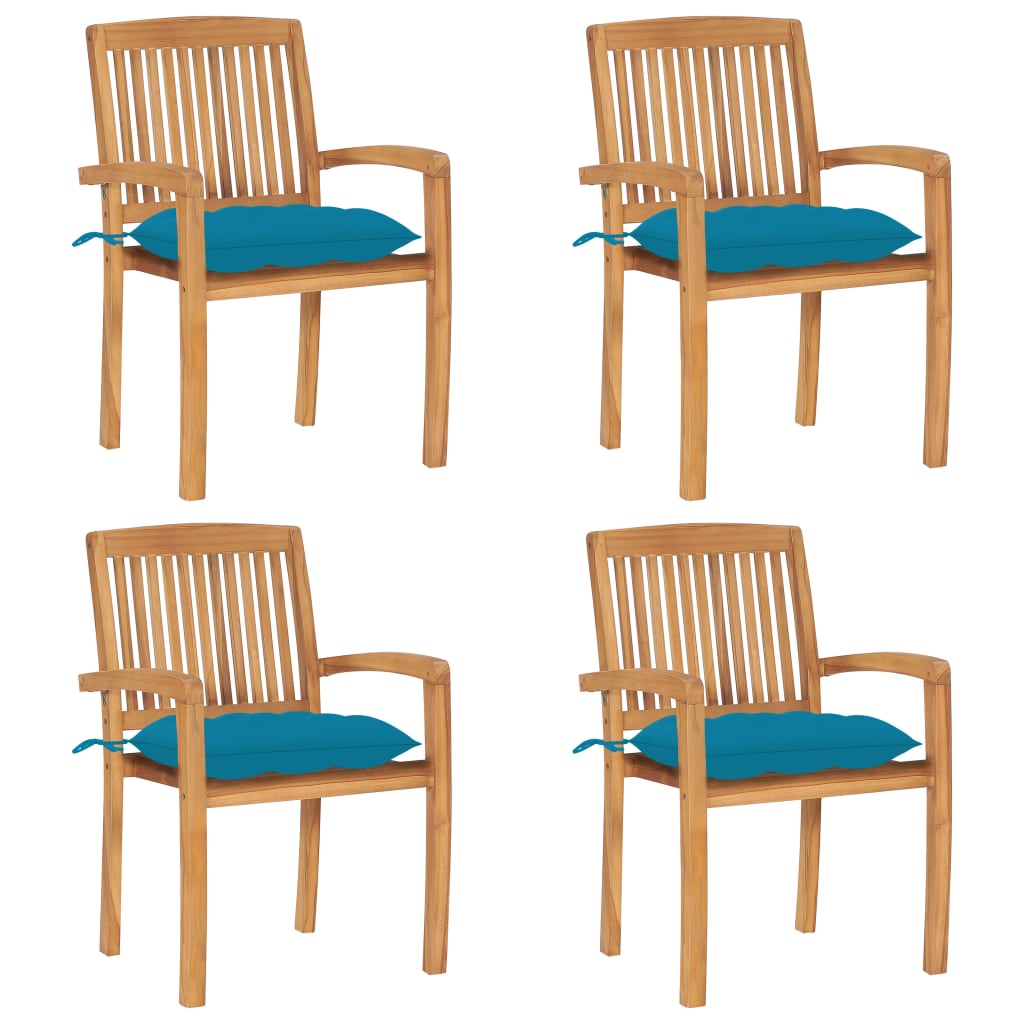 Tuinstoelen stapelbaar 4 st met kussens massief teakhout is nu te koop bij PeponiXL, paradijselijk wonen!
