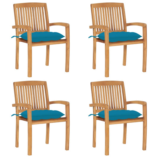 Tuinstoelen stapelbaar 4 st met kussens massief teakhout is nu te koop bij PeponiXL, paradijselijk wonen!