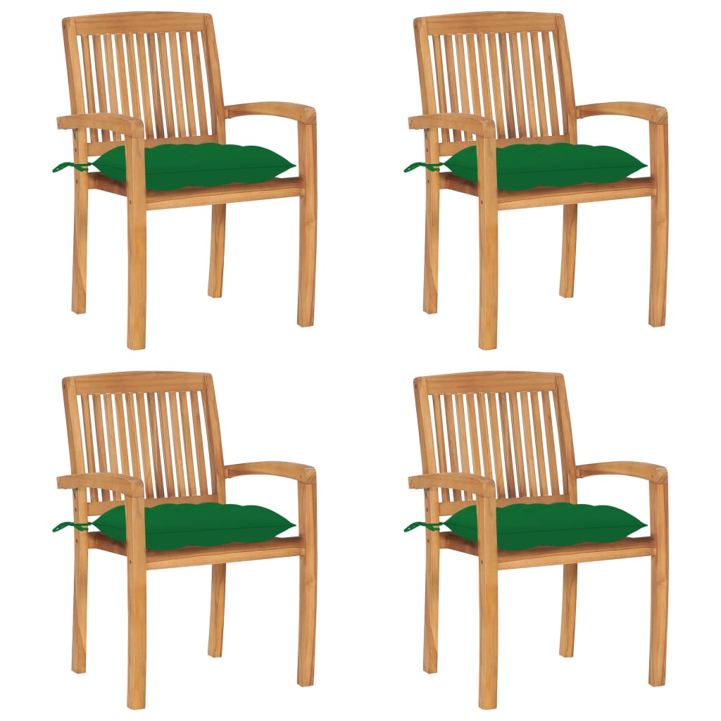 Tuinstoelen stapelbaar 4 st met kussens massief teakhout is nu te koop bij PeponiXL, paradijselijk wonen!