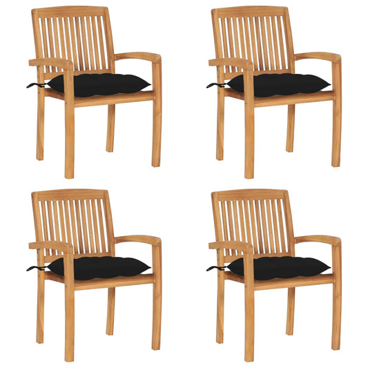Tuinstoelen stapelbaar 4 st met kussens massief teakhout is nu te koop bij PeponiXL, paradijselijk wonen!