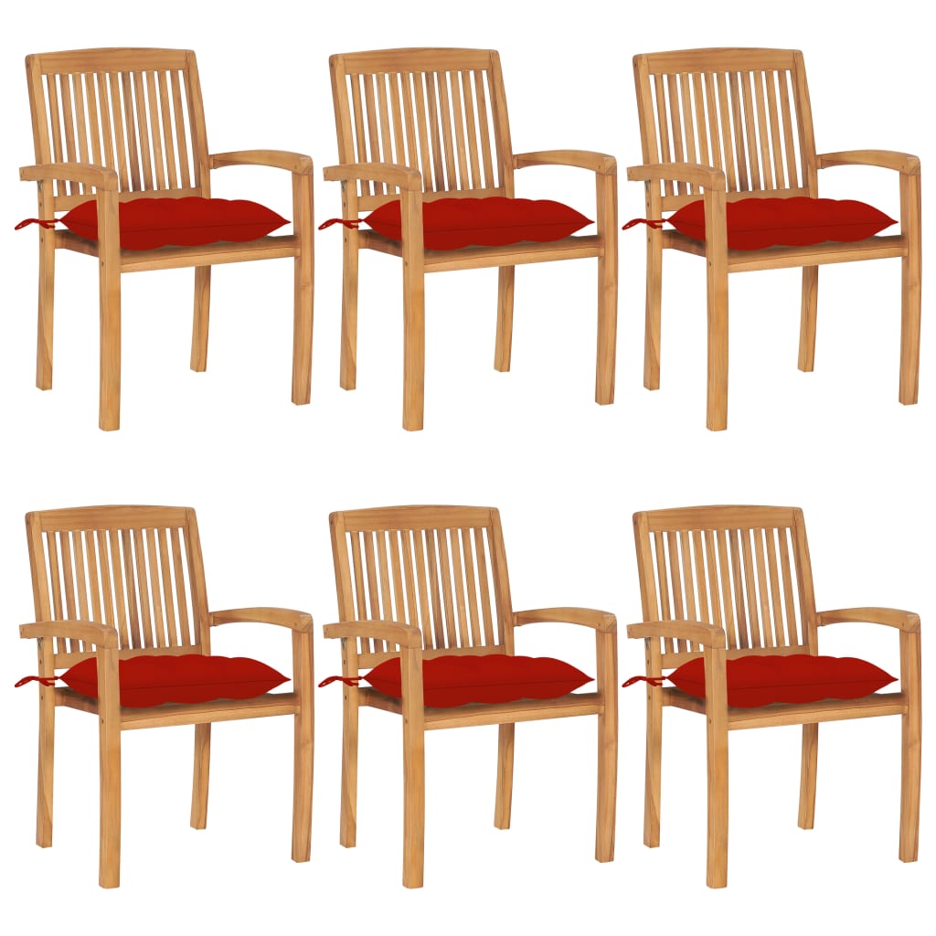 Tuinstoelen stapelbaar 6 st met kussens massief teakhout is nu te koop bij PeponiXL, paradijselijk wonen!