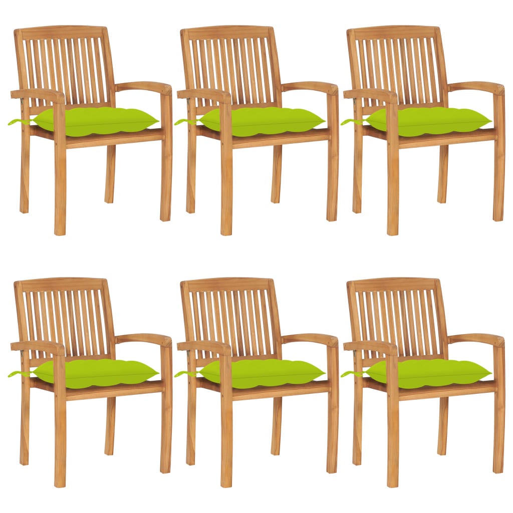 Tuinstoelen stapelbaar 6 st met kussens massief teakhout is nu te koop bij PeponiXL, paradijselijk wonen!