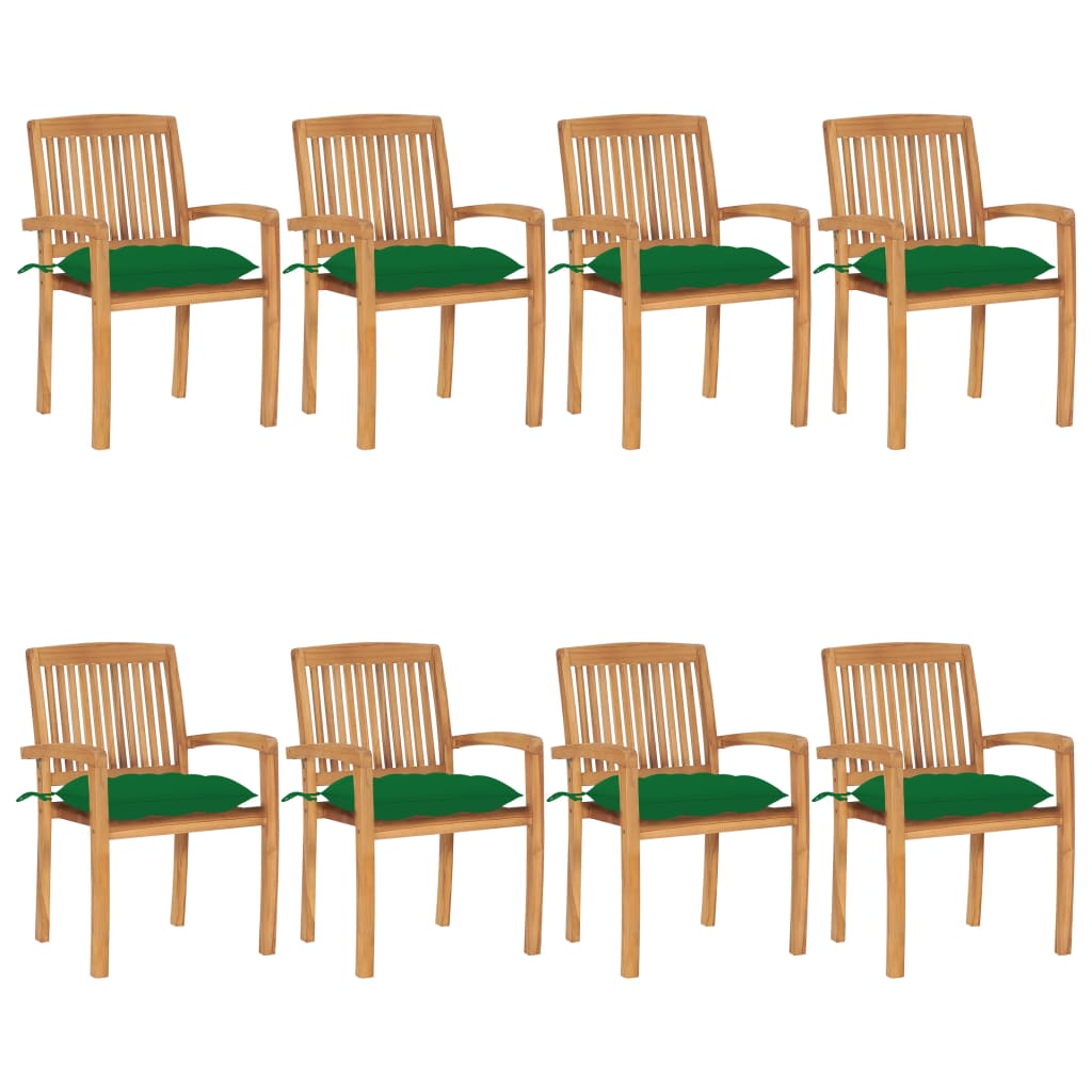 Tuinstoelen stapelbaar 8 st met kussens massief teakhout is nu te koop bij PeponiXL, paradijselijk wonen!