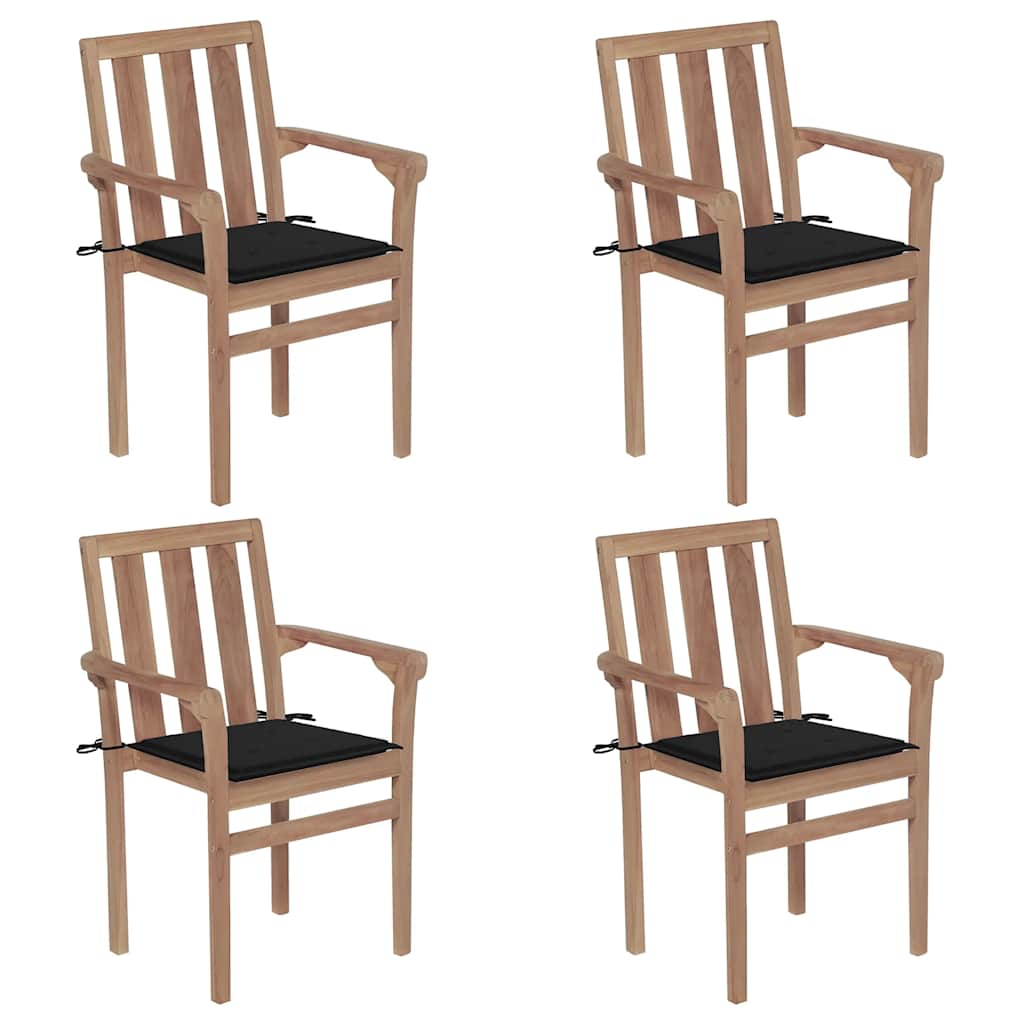 Tuinstoelen stapelbaar 4 st met kussens massief teakhout is nu te koop bij PeponiXL, paradijselijk wonen!