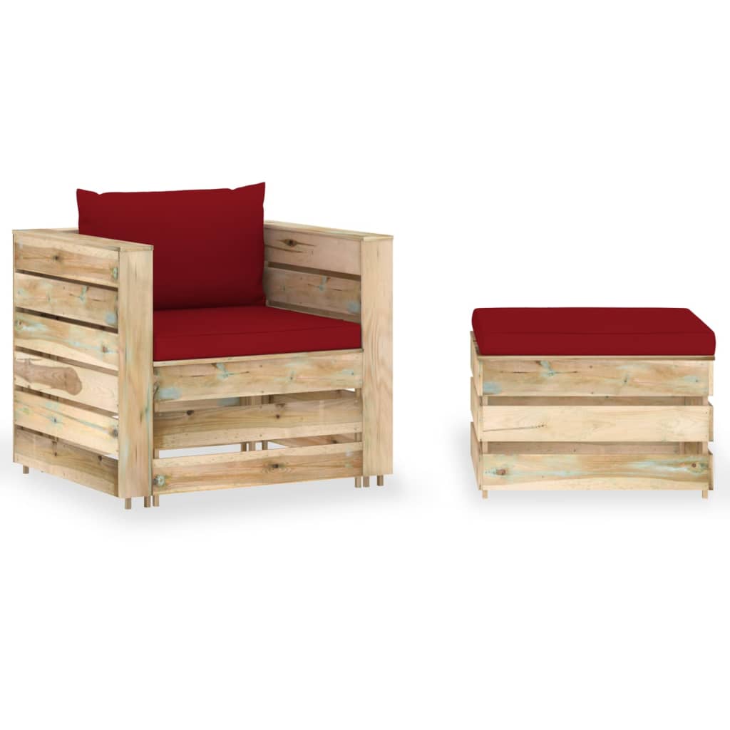 2-delige Loungeset met kussens groen geïmpregneerd hout is nu te koop bij PeponiXL, paradijselijk wonen!