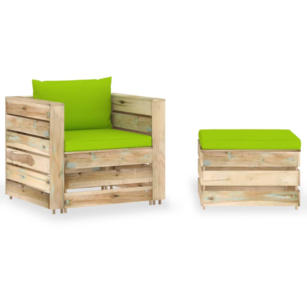2-delige Loungeset met kussens groen geïmpregneerd hout is nu te koop bij PeponiXL, paradijselijk wonen!