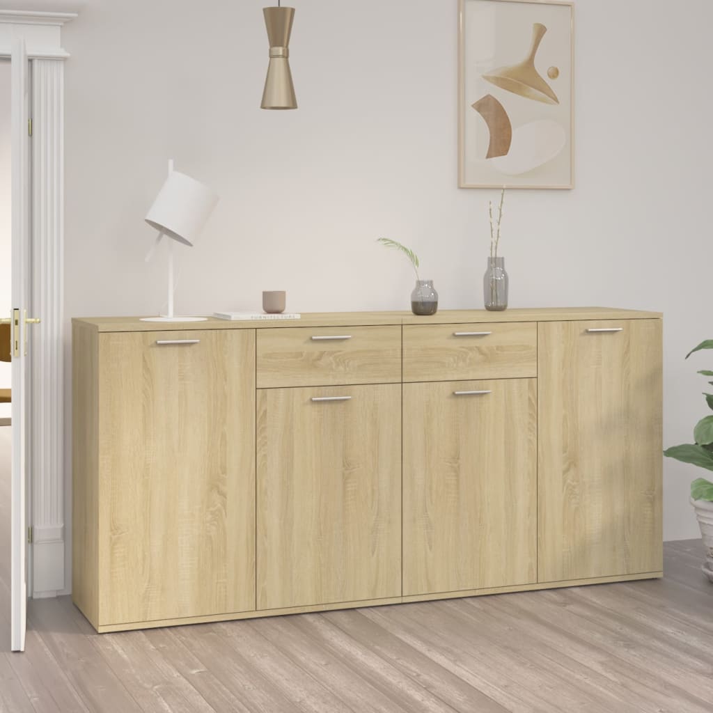 Dressoir 160x36x75 cm bewerkt hout sonoma eikenkleurig is nu te koop bij PeponiXL, paradijselijk wonen!