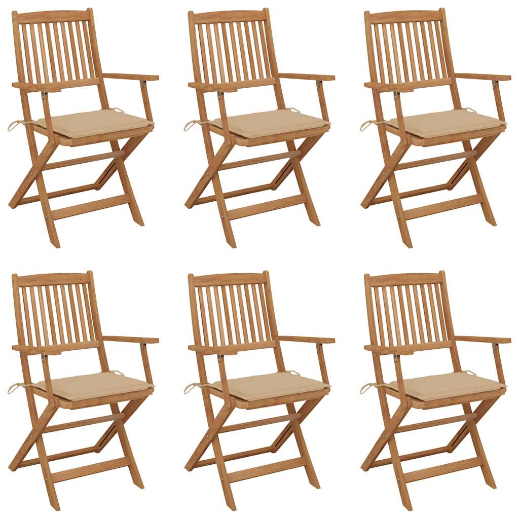 Tuinstoelen 6 st inklapbaar met kussens massief acaciahout is nu te koop bij PeponiXL, paradijselijk wonen!