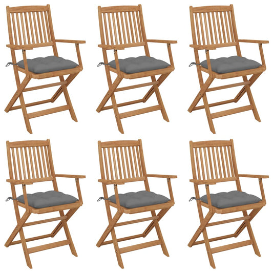 Tuinstoelen 6 st inklapbaar met kussens massief acaciahout is nu te koop bij PeponiXL, paradijselijk wonen!