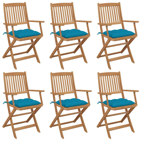 Tuinstoelen 6 st inklapbaar met kussens massief acaciahout is nu te koop bij PeponiXL, paradijselijk wonen!