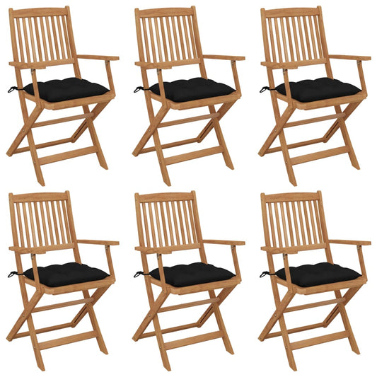 Tuinstoelen 6 st inklapbaar met kussens massief acaciahout is nu te koop bij PeponiXL, paradijselijk wonen!