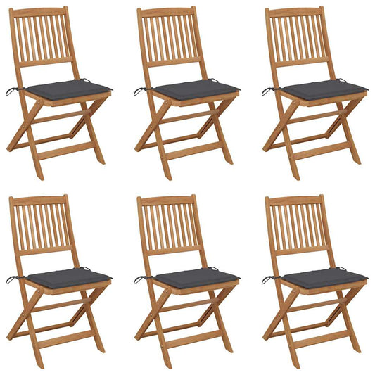 Tuinstoelen 6 st inklapbaar met kussens massief acaciahout is nu te koop bij PeponiXL, paradijselijk wonen!
