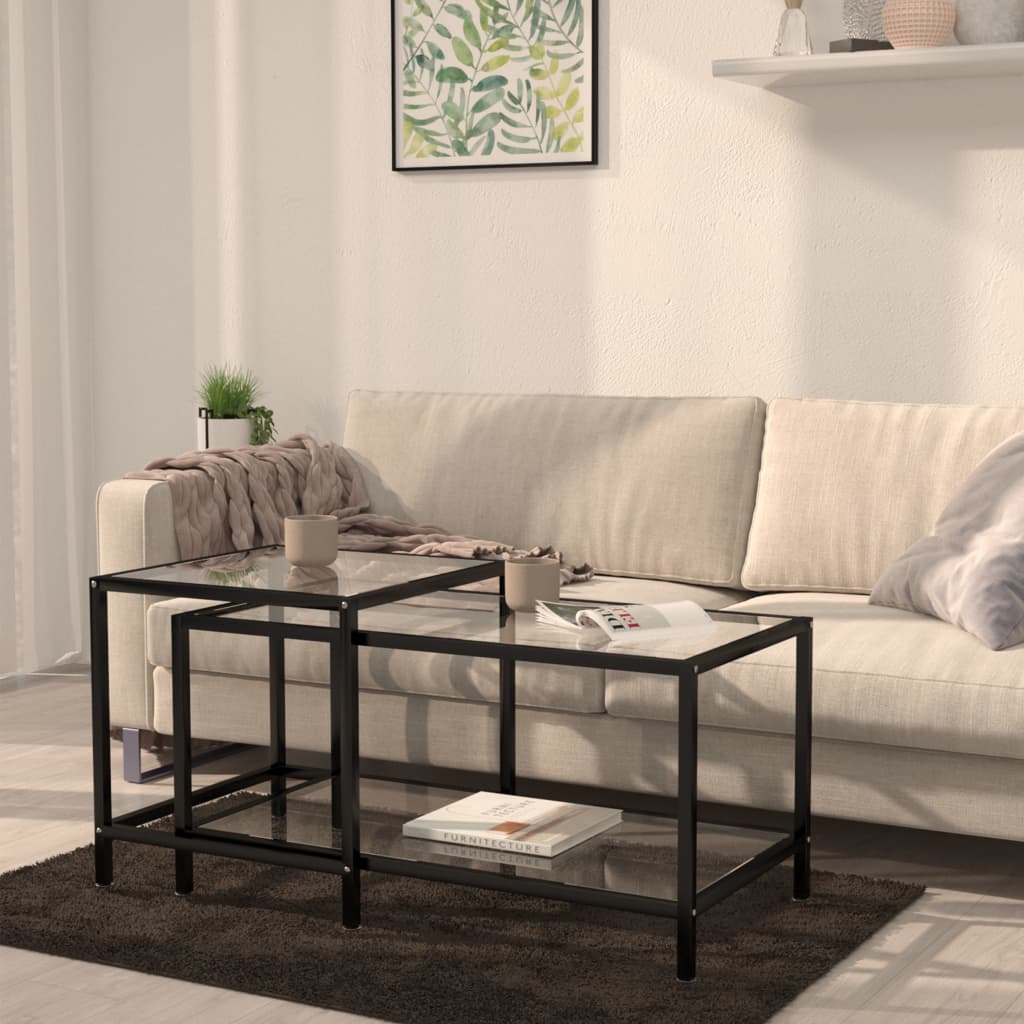 2-delige Salontafelset gehard glas transparant is nu te koop bij PeponiXL, paradijselijk wonen!