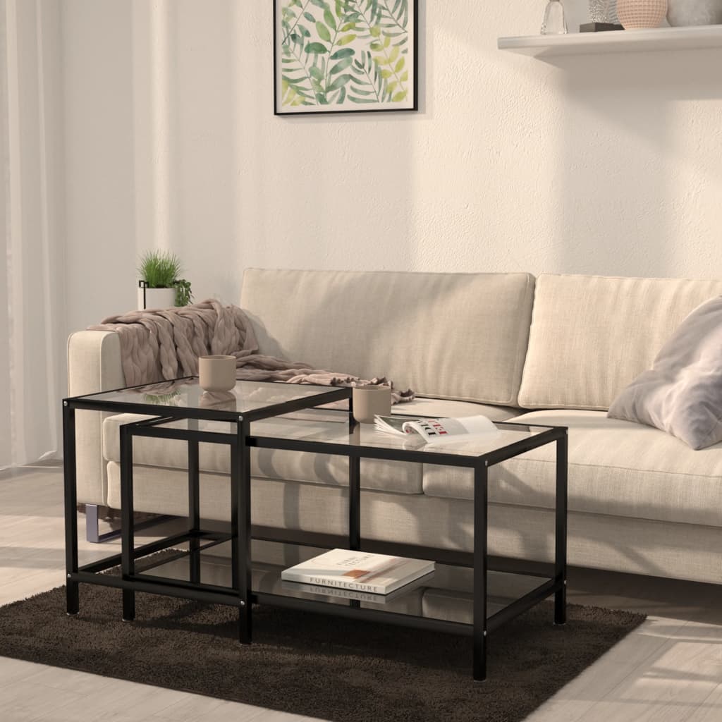 2-delige Salontafelset gehard glas zwart is nu te koop bij PeponiXL, paradijselijk wonen!