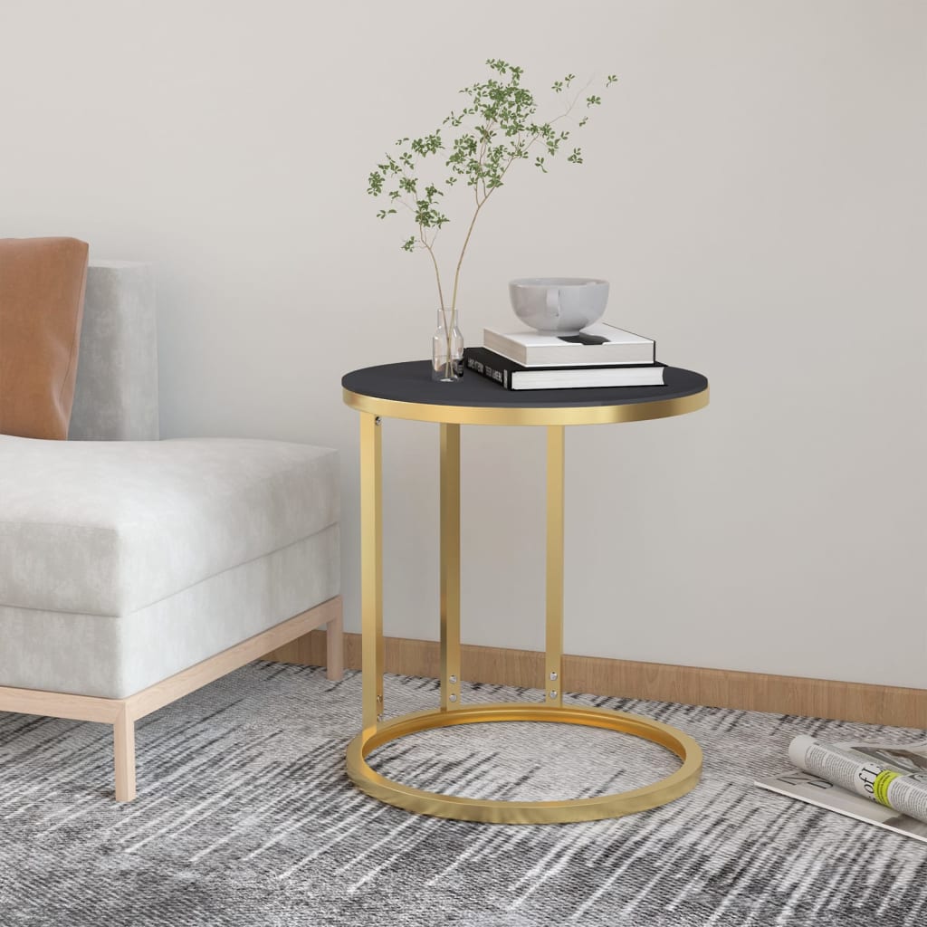 Bijzettafel 45 cm gehard glas goudkleurig en zwart is nu te koop bij PeponiXL, paradijselijk wonen!