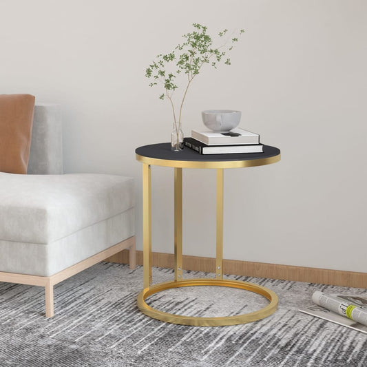 Bijzettafel 45 cm gehard glas goudkleurig en zwart is nu te koop bij PeponiXL, paradijselijk wonen!
