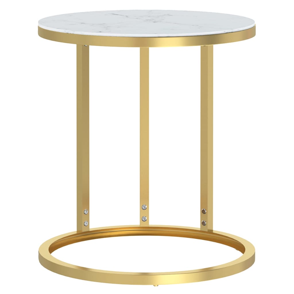 Bijzettafel 45 cm gehard glas goudkleurig en witmarmer is nu te koop bij PeponiXL, paradijselijk wonen!